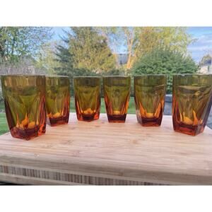 Vintage Colony Glass Vanity Amber 12oz Tumblers - MCM Art Deco Style~set Of 6